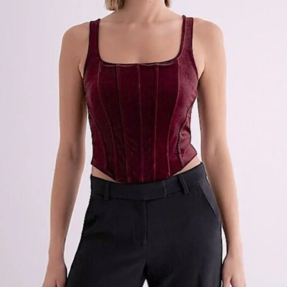 Express Body Contour Velvet Corset Crop Top Black Women's S NWT - Picture 4 of 4